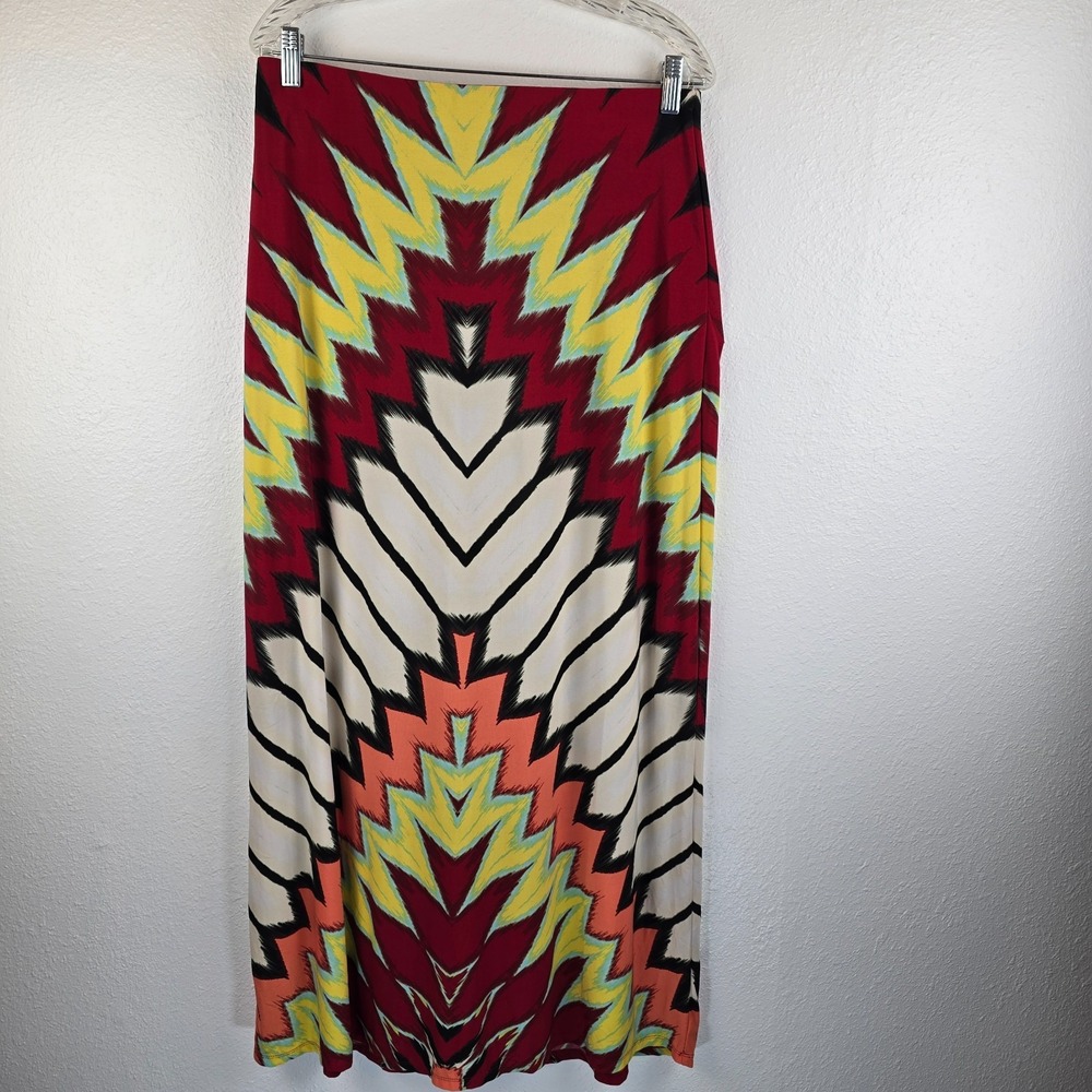 ECI New York Maxi Skirt Women's Large Multicolor Geometric Print Stretch Pull On